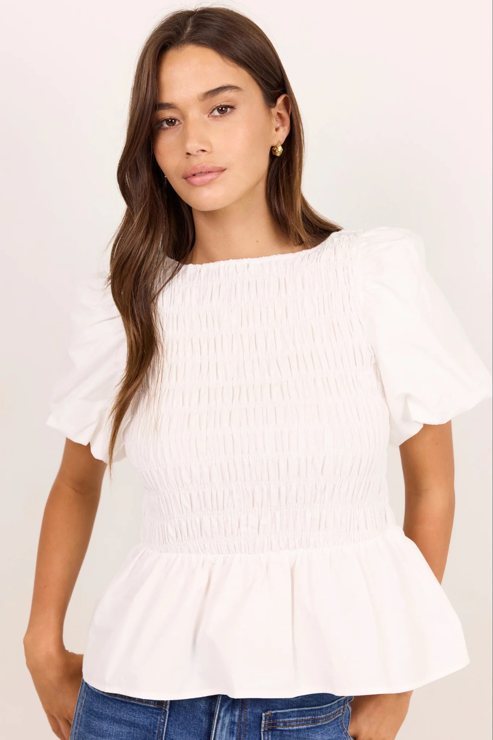 Artifact Ivory Poplin Shirred Bubble Sleeve Top