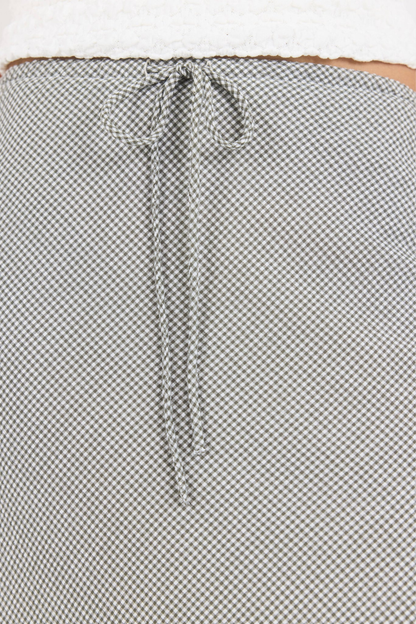 Summit Khaki Mini Gingham Tie Waist Bias Maxi Skirt