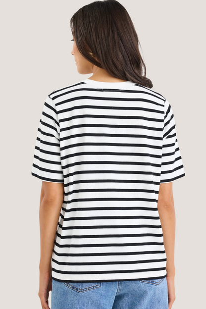 Binding Black White Stripe Boxy Fit Tee