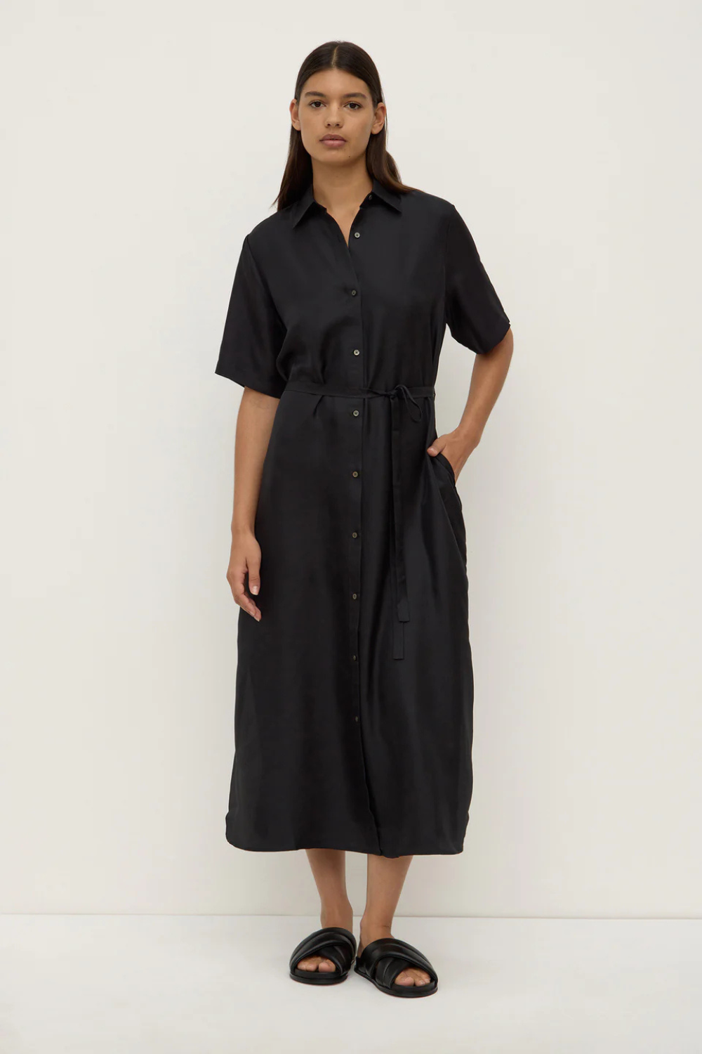 Amelie Silk Shirt Dress | Black