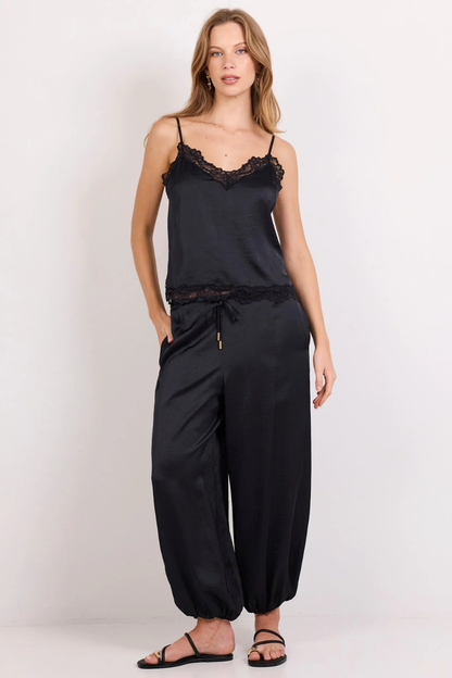 Fluidity Black Satin Balloon Pull On Pants