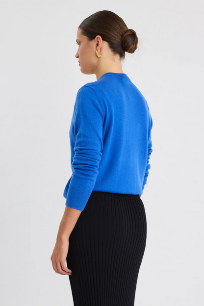 Dedication Cobalt Blue Cashmere Blend Crewneck Cardigan - Cobalt
