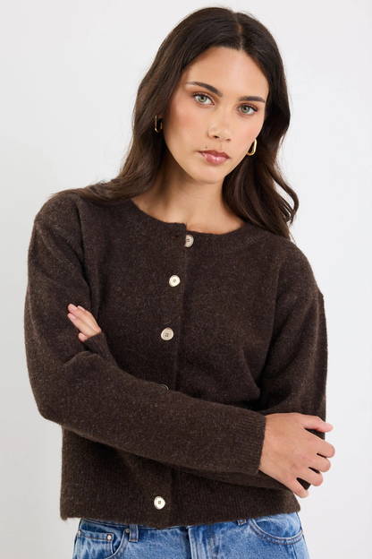 Imprint Chocolate Soft Knit Crewneck Cardigan