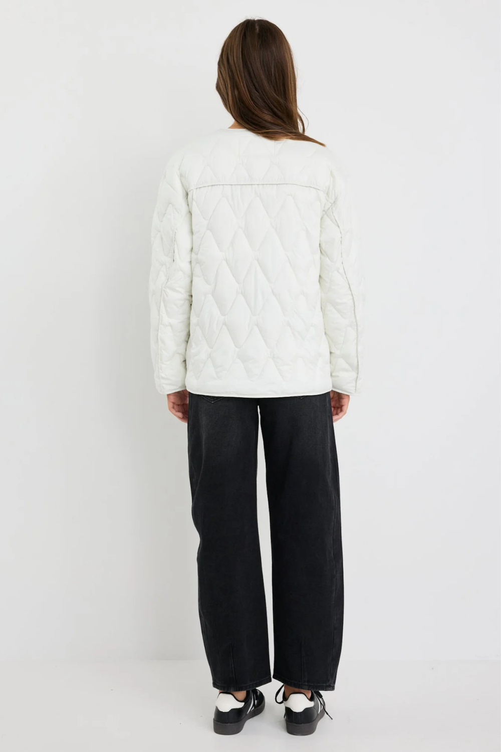 Frankly Ecru Boxy Snap Front Puffer Jacket