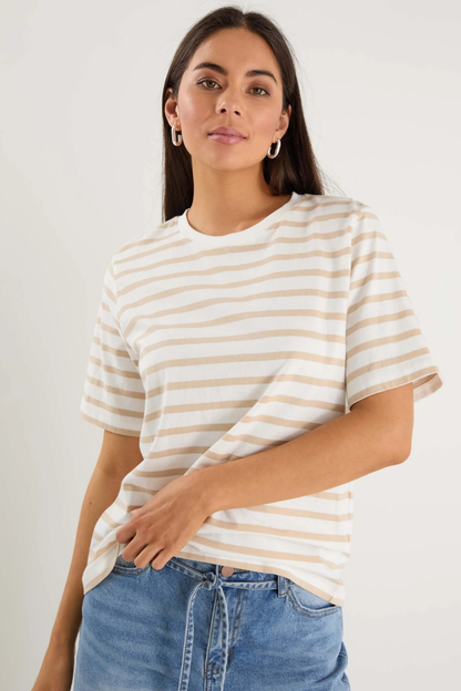 Binding White Natural Stripe Boxy Fit Tee