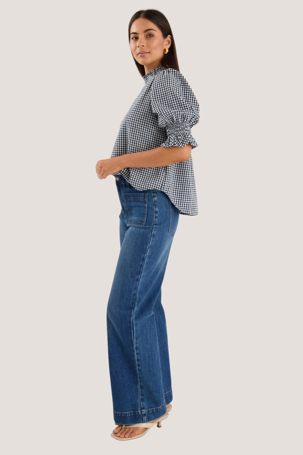 Affection Navy Gingham High Neck Top