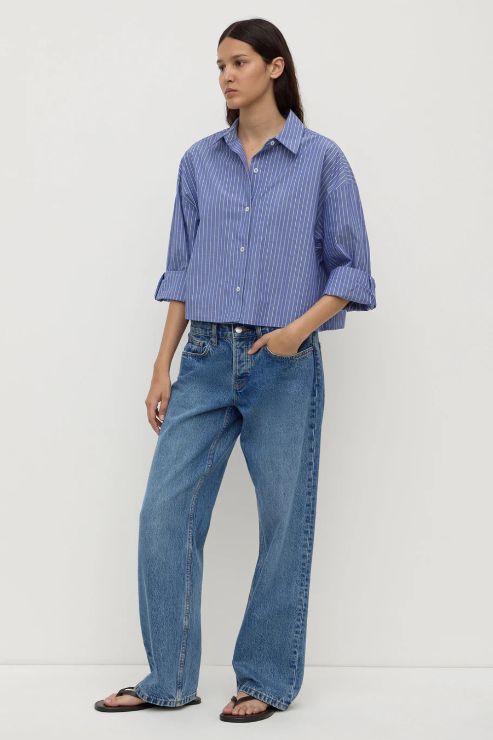 Anais Stripe Cropped Shirt | Blue/White Stripe