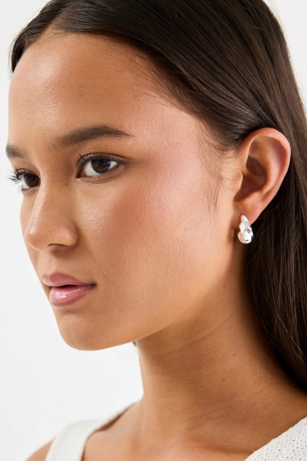 Wavy Organic Sterling Silver Plate Huggie Earring