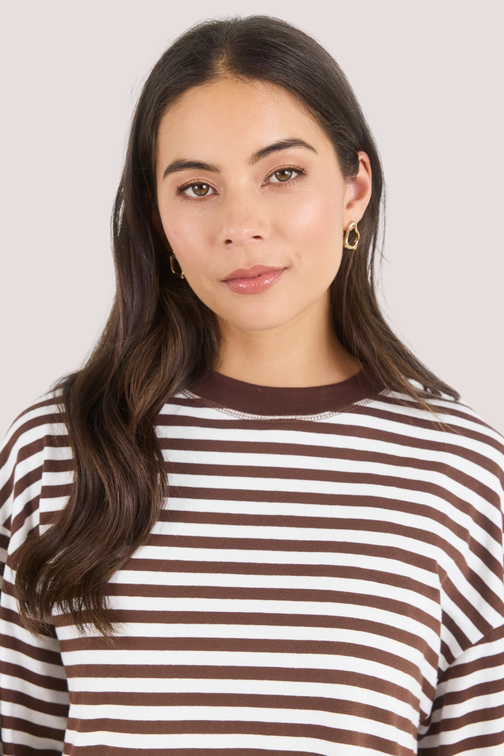 Unite Chocolate White Stripe Long Sleeve Contrast Binding Tee
