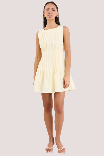 Backstage Yellow Pintuck Bodice Mini Dress
