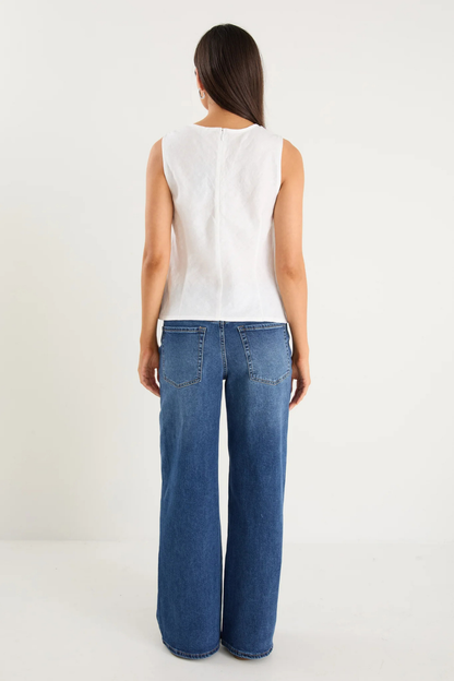 Shoreline Ivory Linen Bias Sleeveless Shell Top
