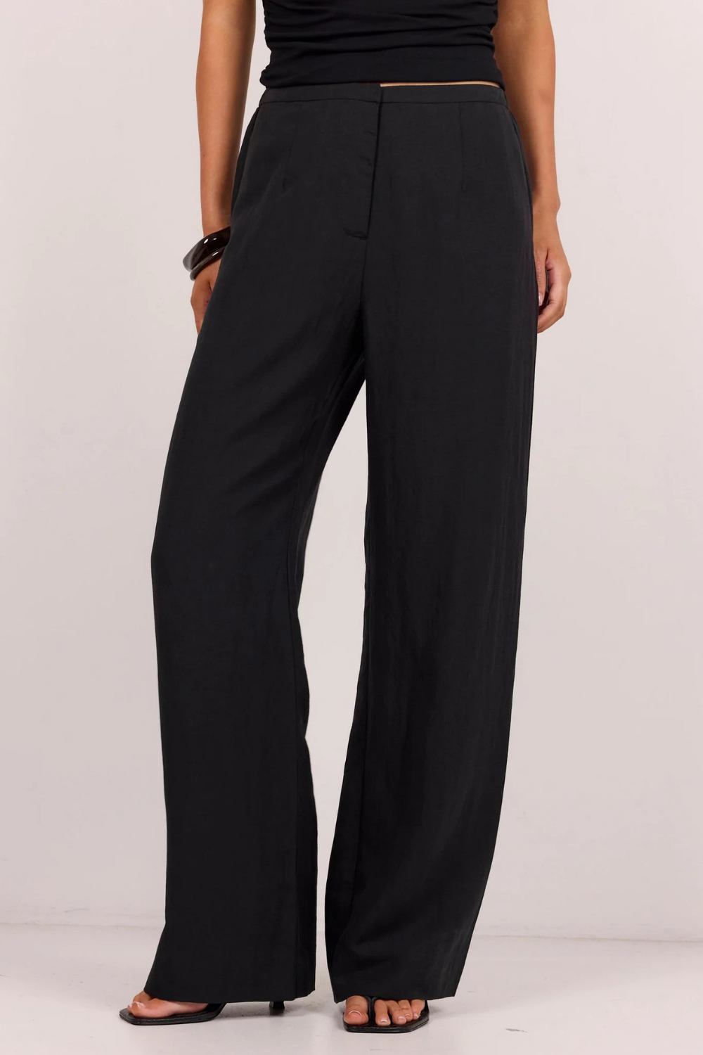 Charmed Soft Black Pleat Front Wide Leg Pants