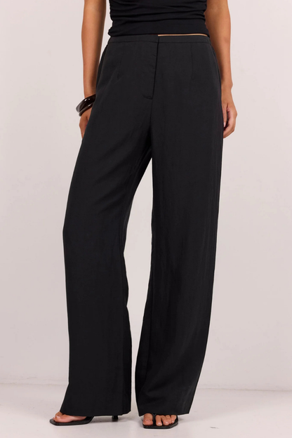 Charmed Soft Black Pleat Front Wide Leg Pants
