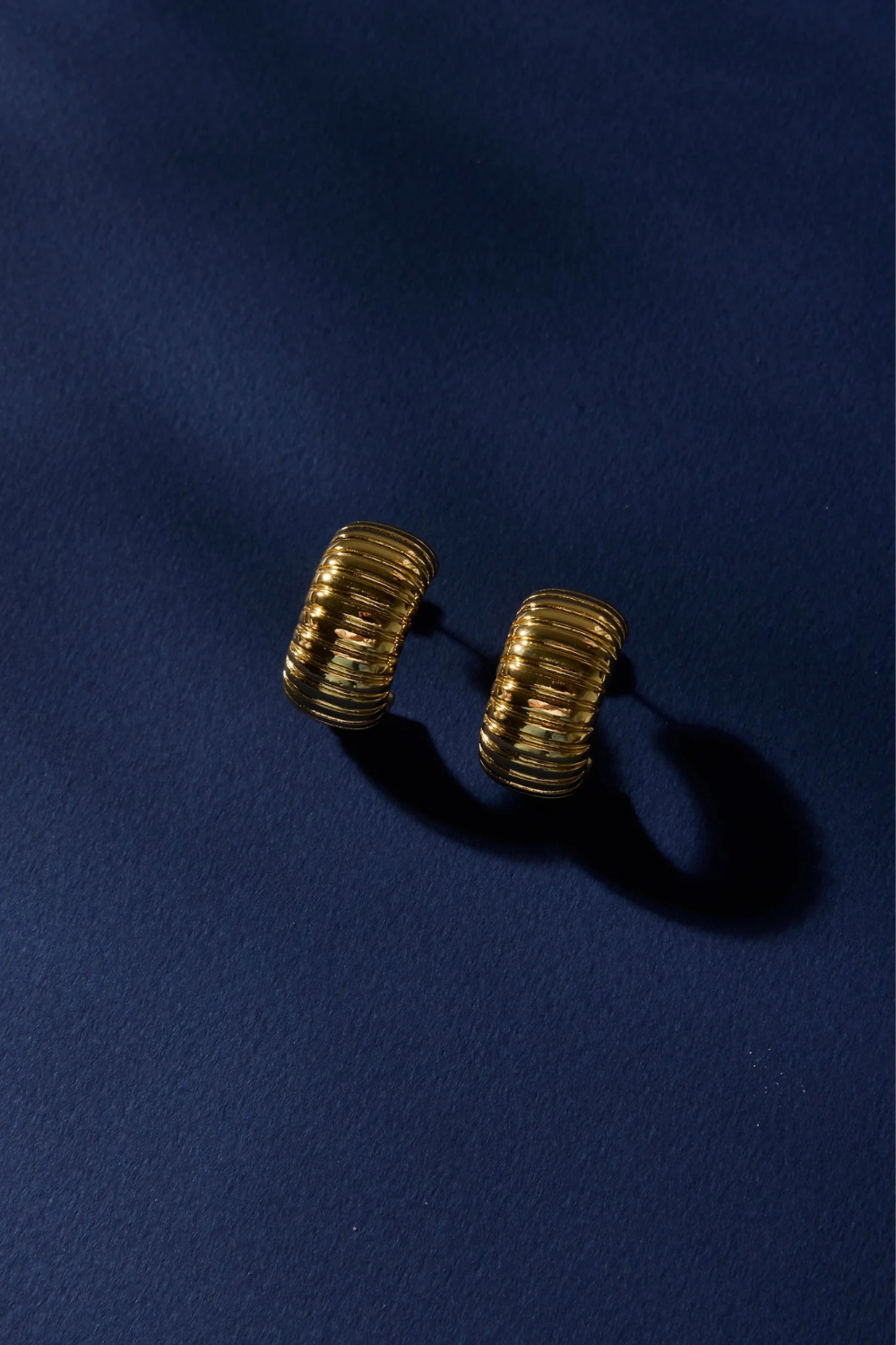 Ridged 14k Gold Plate Huggie Stud Earring