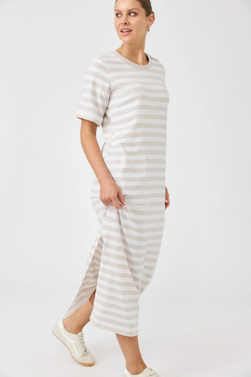 Studio Stripe Tshirt Dress | Stone