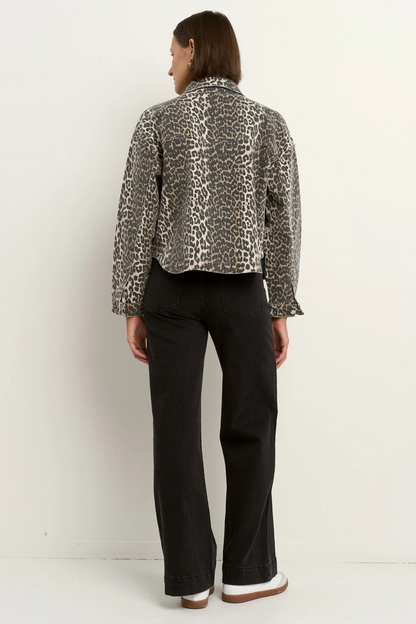Echo Leopard Print Patch Pocket Denim Jacket