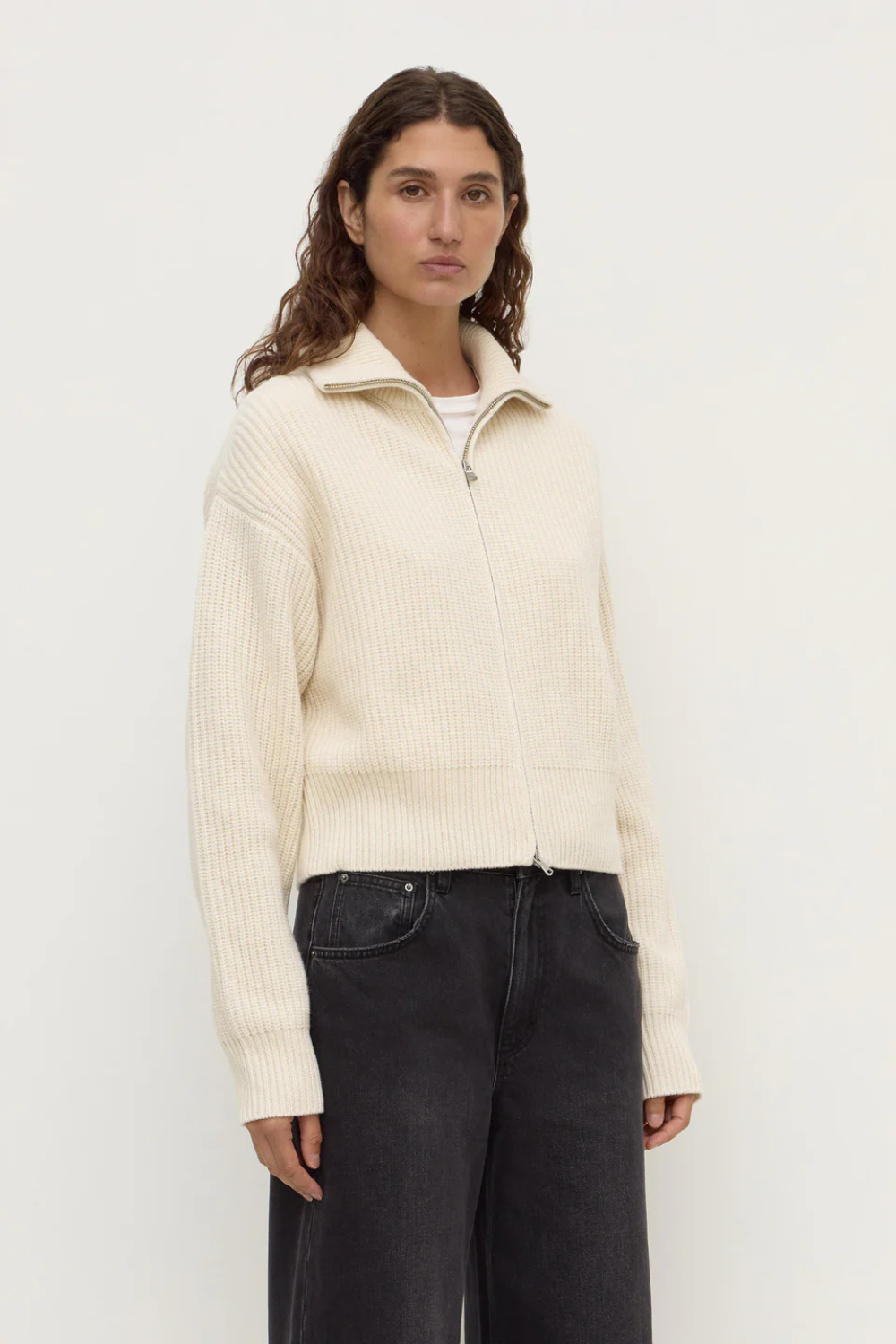 Kaia Wool Zip Sweater | Antique White