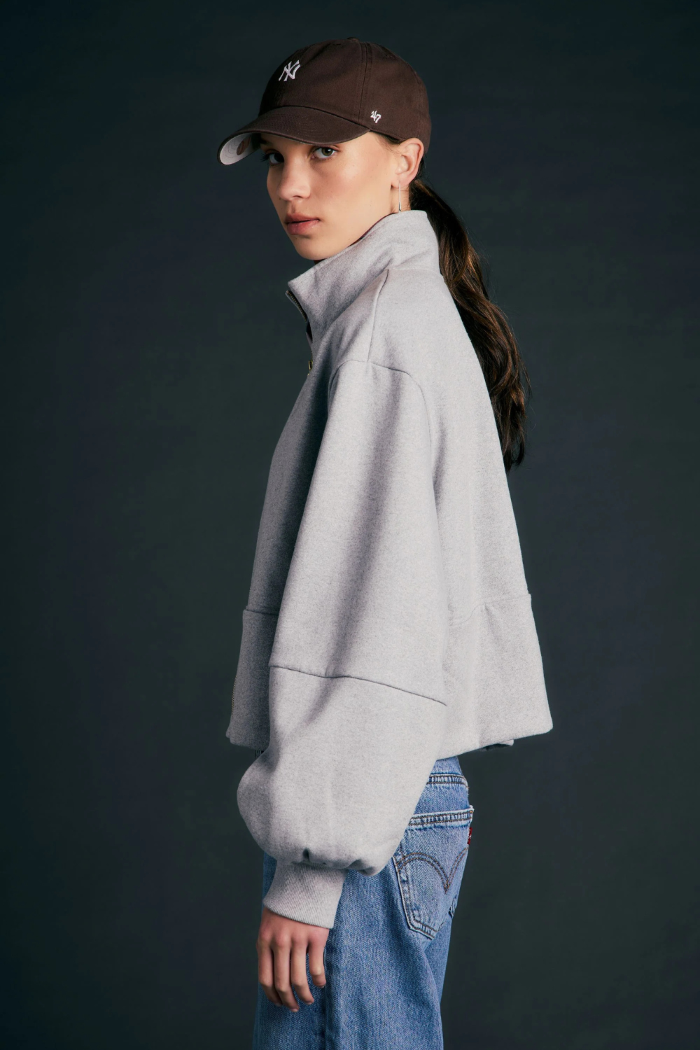 Runaway Zip Front Sweatshirt | Grey Marle
