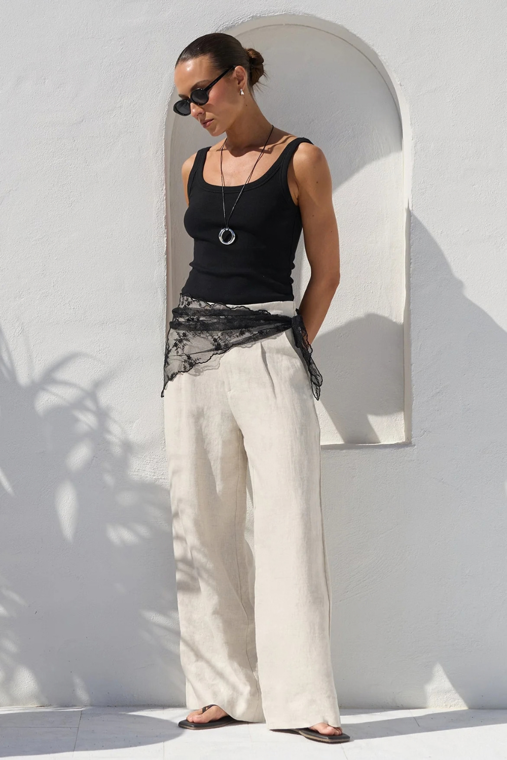 Curator Natural Linen Pleat Front Wide Leg Pants