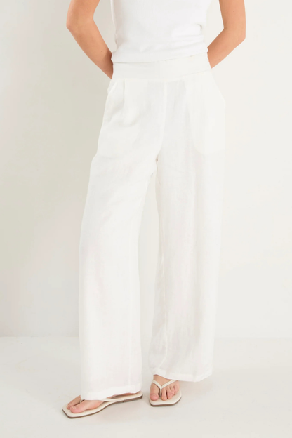Guardian White Linen Viscose Pleat Front Wide Leg Pant