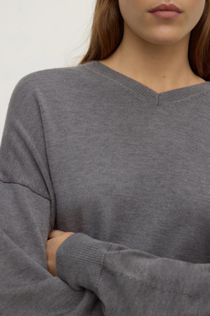 Mira V Neck Sweater | Dark Grey Marle