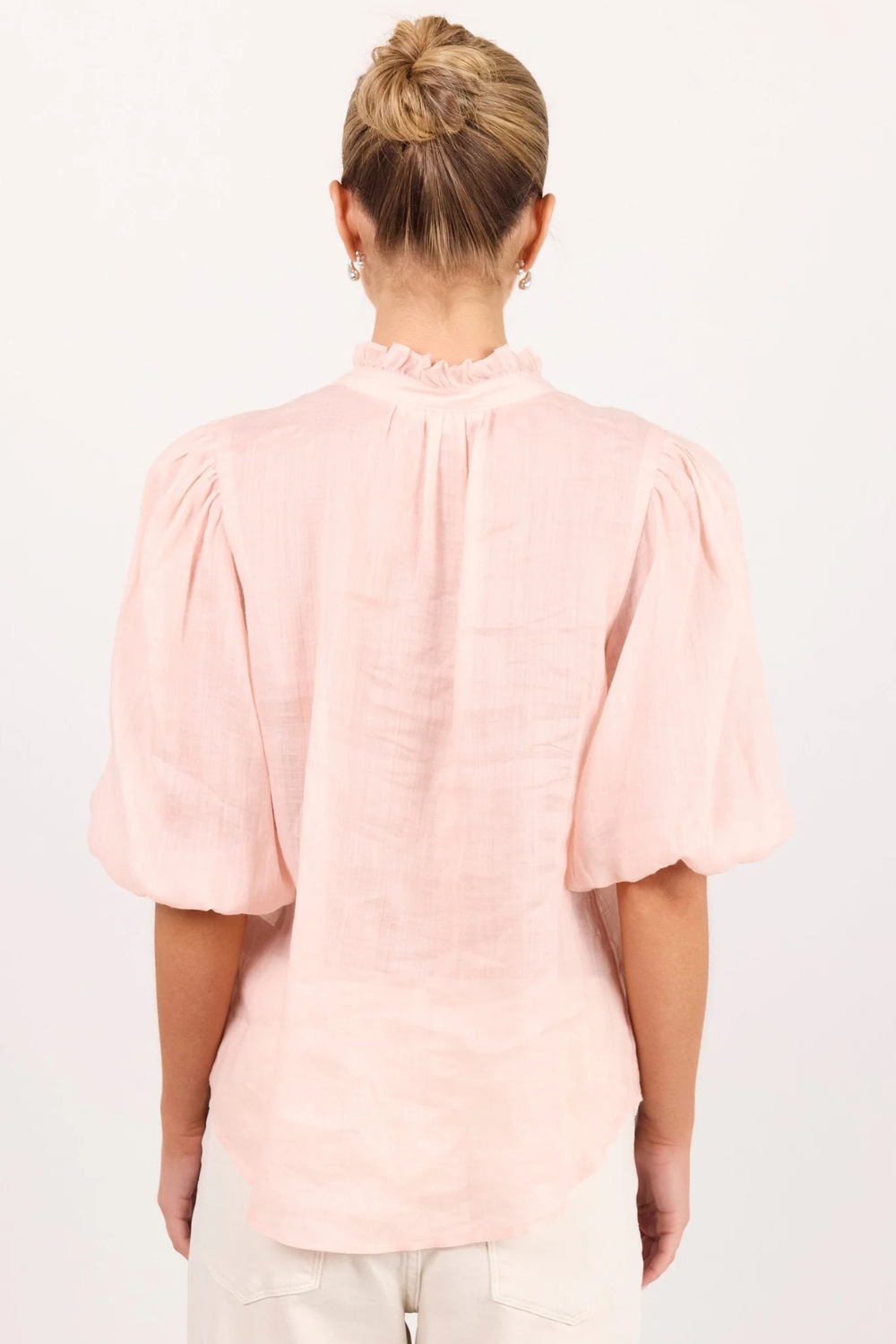 Occasion Pale Pink Shirred Neck Short Sleeve Top