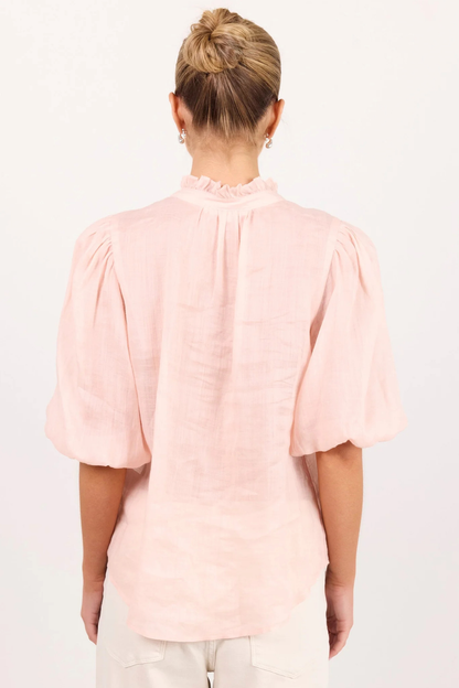 Occasion Pale Pink Shirred Neck Short Sleeve Top