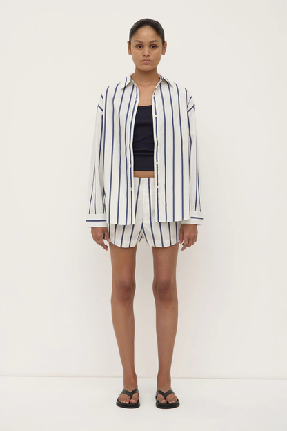 Nara Stripe Shirt | White/True Navy