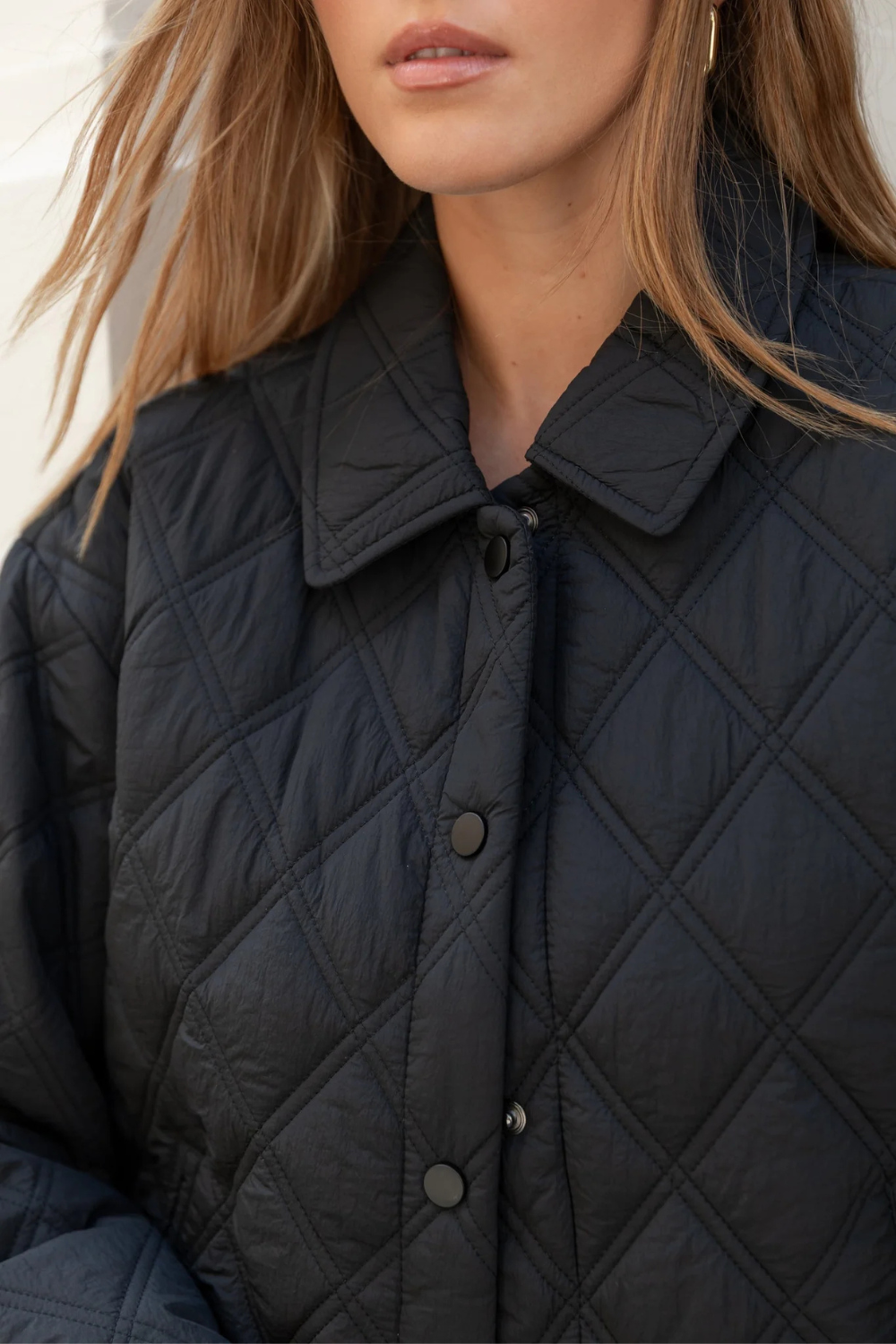 Absolute Black Collared Quilted Jacket