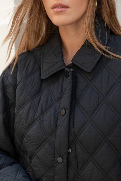 Absolute Black Collared Quilted Jacket