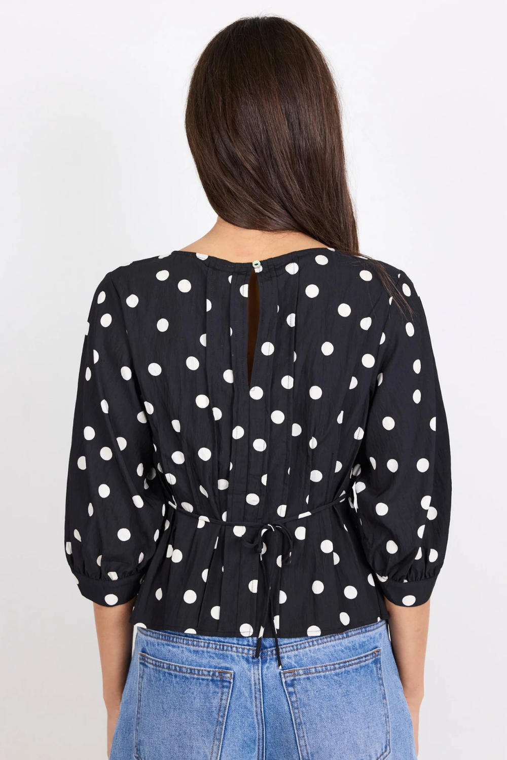 Theatrical Black Polka Dot Pintuck Shaped SS Top