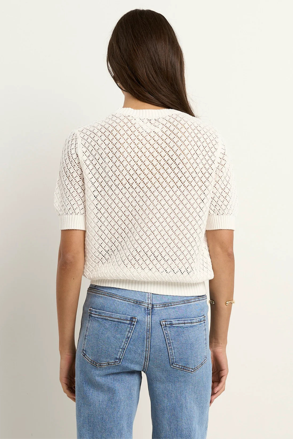 Dapple Ivory Boxy Knit Lace Tee