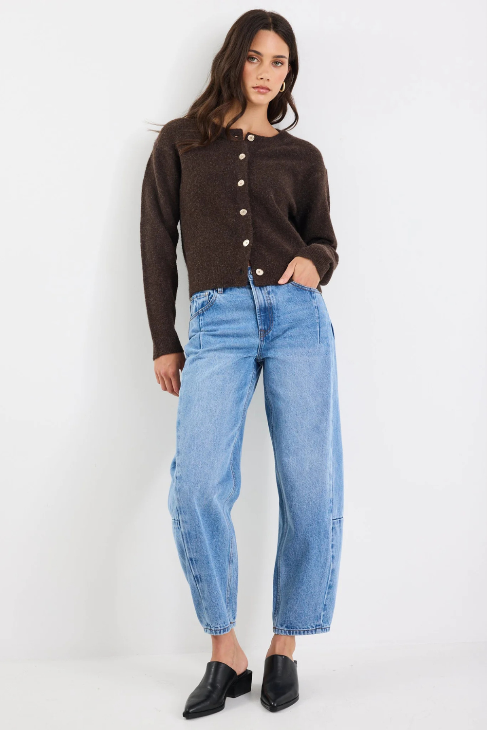 Imprint Chocolate Soft Knit Crewneck Cardigan