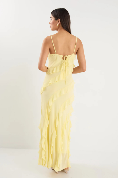 Galore Butter Bias Ruffle Slip Maxi Dress