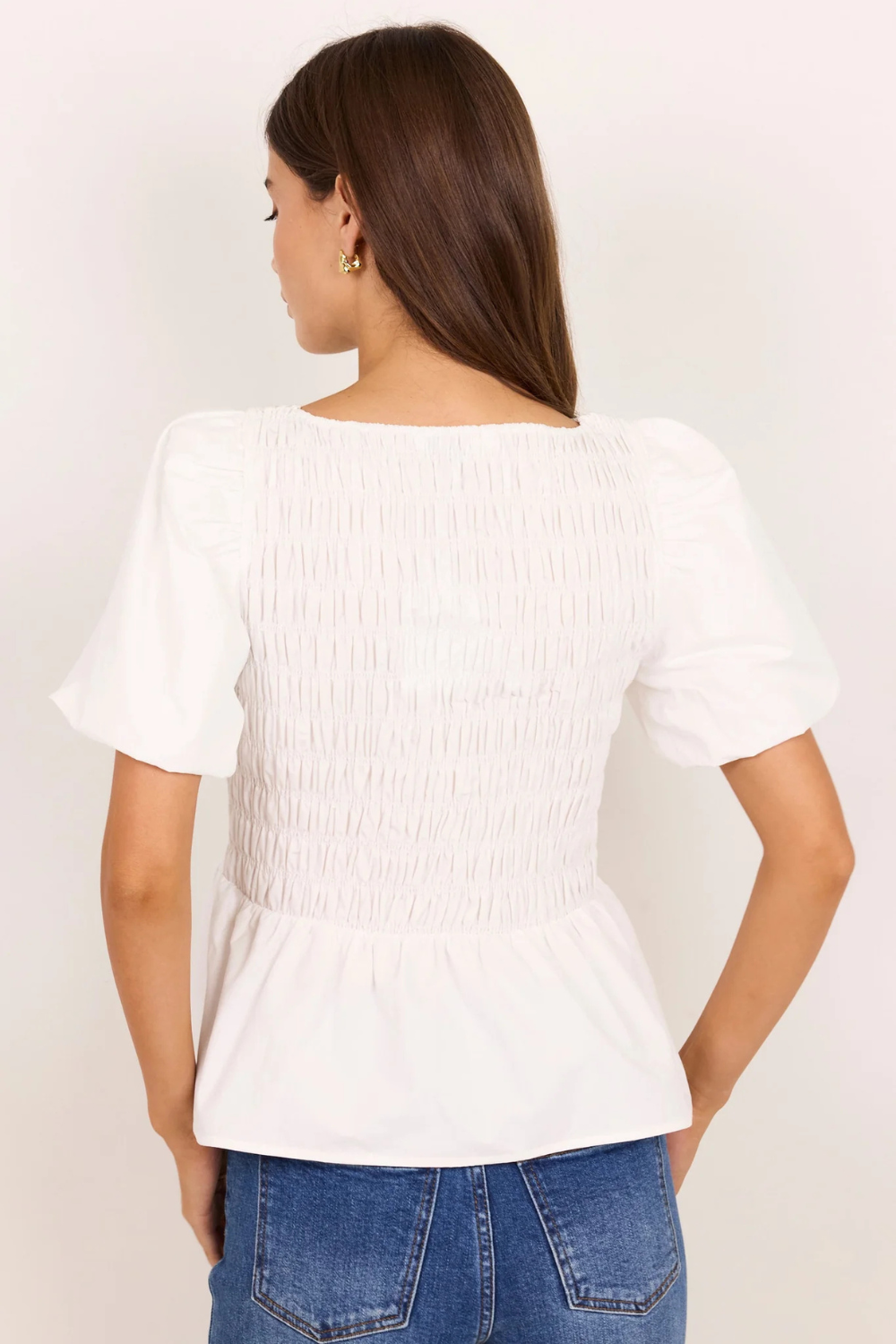 Artifact Ivory Poplin Shirred Bubble Sleeve Top