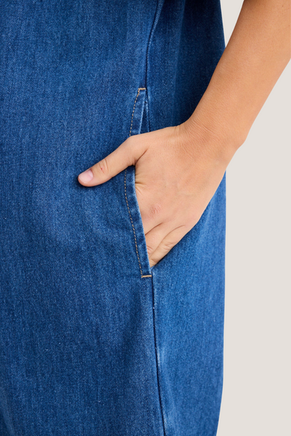 Shortcut Storm Blue Denim Short Sleeve Boxy Mini Shirt Dress