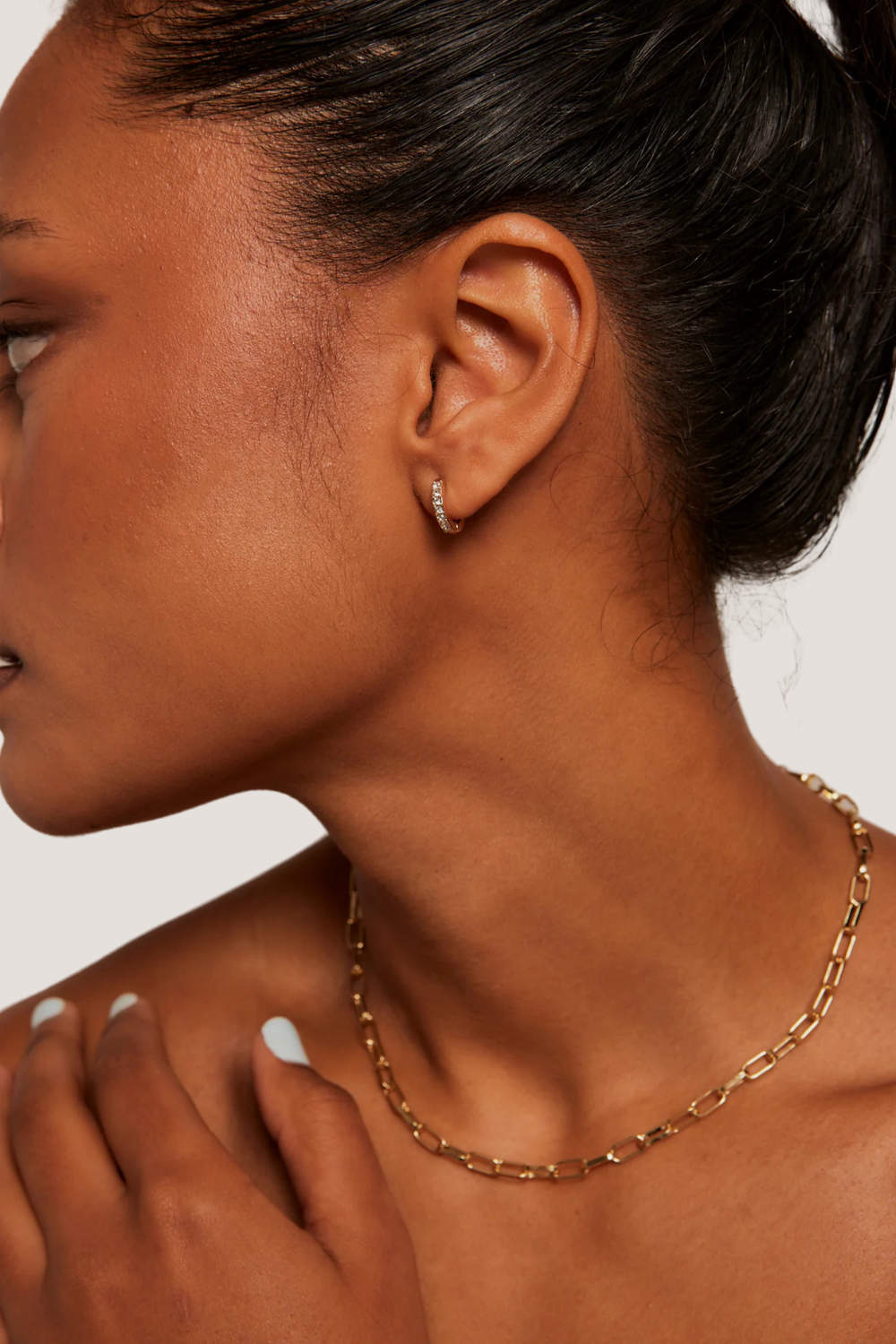 Diamante Teardrop Gold Huggie Earrings