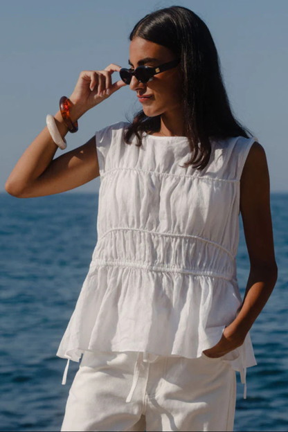 Context Ivory Linen Relaxed Sleeveless Top