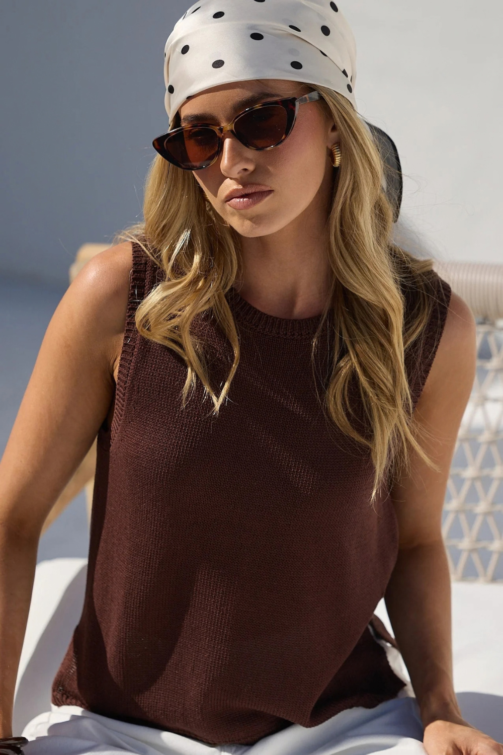 Salute Chocolate Relaxed Sleeveless Knit Tank Top