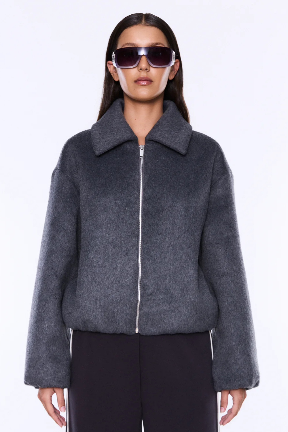 Maeve Wool Blend Bomber | Grey