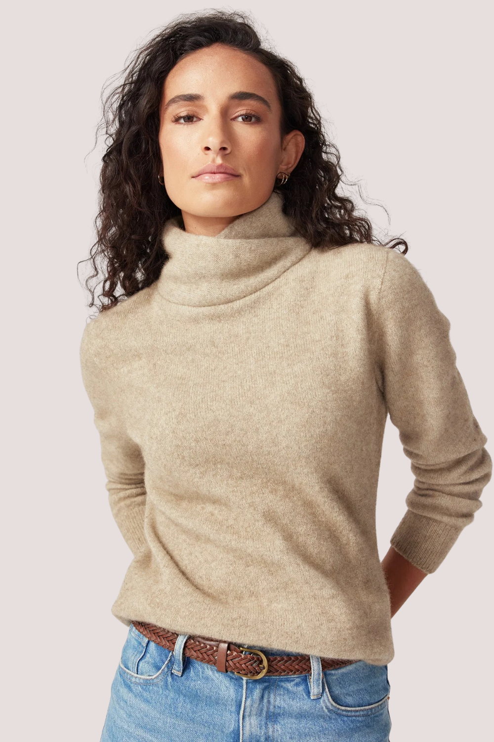Cross Neck Sweater | Latte