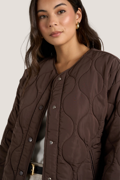 Apex Chocolate Collarless Puffer Jacket