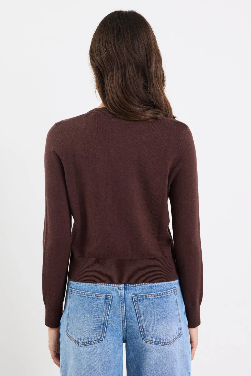 Autograph Chocolate Soft Fine Gauge Crewneck Cardigan