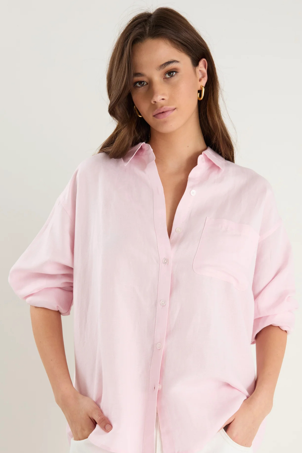 Exalted Pale Pink Linen Viscose Oversized Shirt