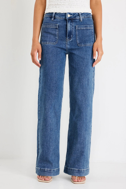 Zoey Mineral Blue High Rise Wide Leg Pocket Jean