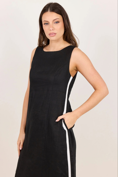 Future Black Linen Sleeveless Midi Dress