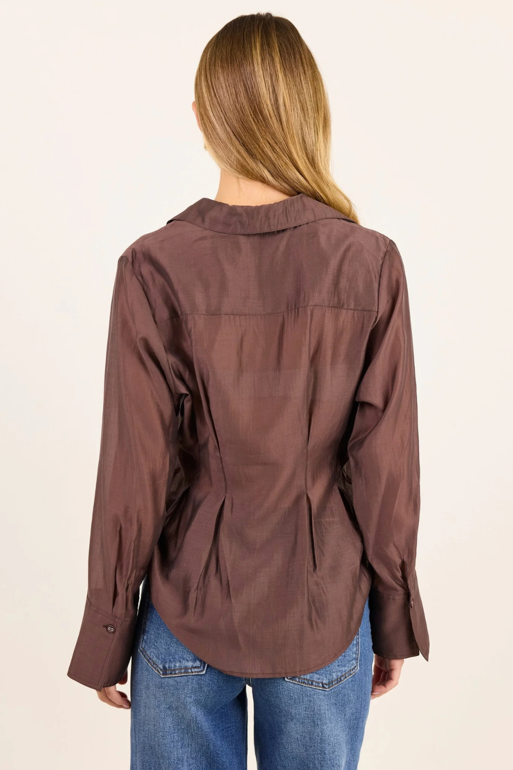 Sundial Chocolate Semi Sheer Corset Detail Waist Shirt
