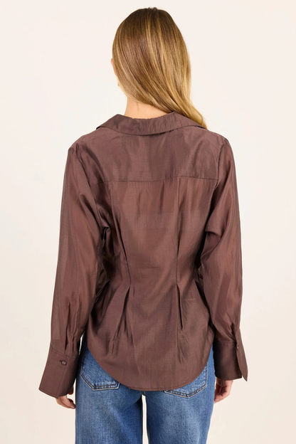 Sundial Chocolate Semi Sheer Corset Detail Waist Shirt