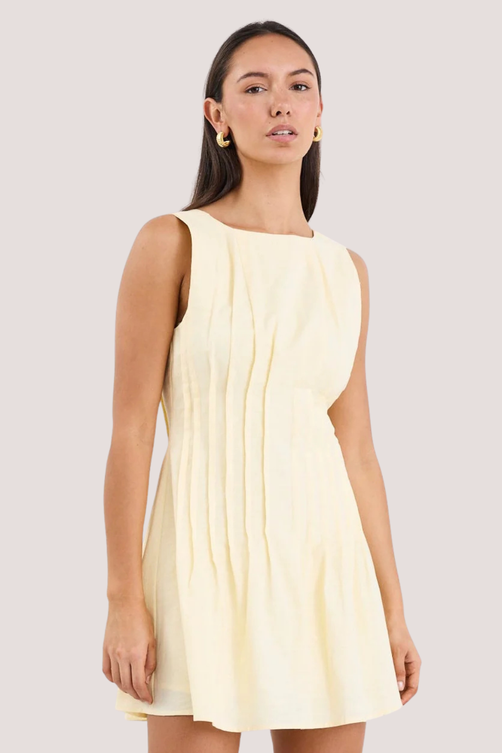 Backstage Yellow Pintuck Bodice Mini Dress