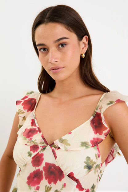 Amusing Cream Red Rose Bias Slip Maxi Dress